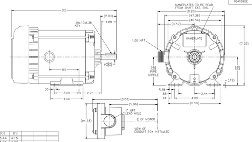K2104 Marathon 1/2 hp 1200 RPM 3-Phase 56 Frame TEFC (rigid base) 230/460V Marathon Motor