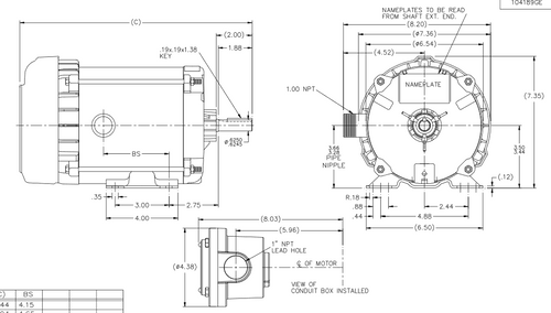 K2116 Marathon 3/4 hp 1200 RPM 3-Phase 56 Frame TEFC (rigid base) 208-230/460V Marathon Motor