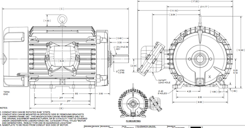 U043B Marathon 5 hp 1200 RPM 3-Phase 215T Frame TEFC (rigid base) 230/460V Marathon Motor