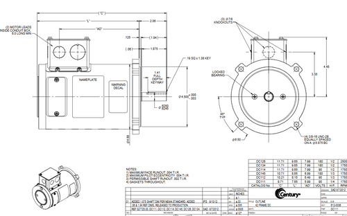DC114 Marathon 1/2 hp DC Perm. Magnet 56C Frame C Face TENV 1750 RPM (no base) 90V Marathon Motor
