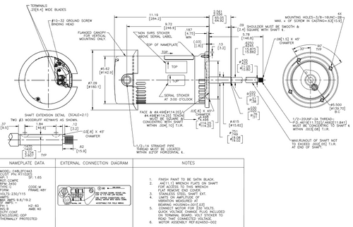R1102ES Century 1 hp 3600 RPM 1-Phase 48Y Frame ODP (no base) 115/230V Century Jet Pump Motor # R1102ES