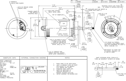 R1152ES Century 1-1/2 hp 3600 RPM 1-Phase 48Y Frame ODP (no base) 230V Century Jet Pump Motor # R1152ES