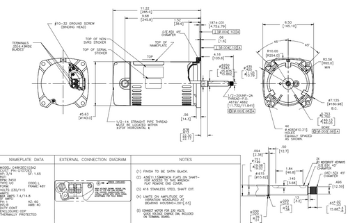 Q1072ES Century 3/4 hp 3600 RPM 1-Phase 48Y Frame ODP (no base) 115/230V Jet Pump Motor