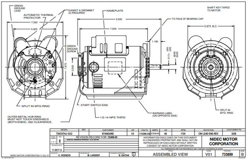 NIDEC 3258 | 1/2 hp 1725 RPM 115/230V Bell & Gossett (111044) Circulator Pump Replacement Motor