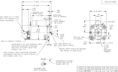 C1173 Marathon 1 1/2 hp 2-Comp. Square-Flange Jet Pump Motor 3600 RPM 230V ODP 56Y Frame (no base)