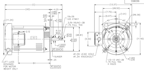 E183A  Marathon 15 hp 3600 RPM 3 phase 215JMV Frame (No Base) ODP 230/460V Close Coupled Pump Motor