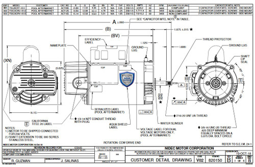 ACT125 US Motor | 1.25 THP 3450 RPM 56J 115/230V Pool Pump Motor