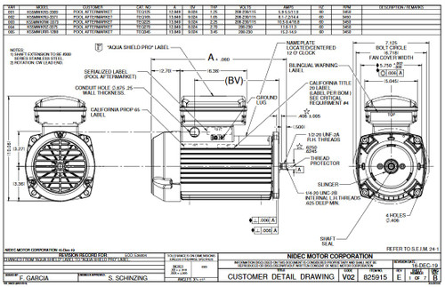 TEQ125 US Motors 1 hp 3450 RPM 48Y 115/230V (TEFC) High Efficiency Switchless Pool Pump Motor