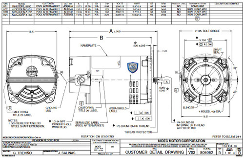 ASB846 US Motors 1/2 hp 3450 RPM 56Y 115/230V (ODP) High Efficiency Switchless Pool Pump Motor
