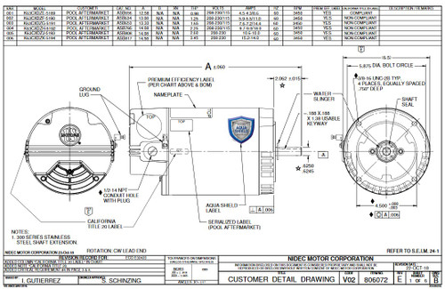 ASB656 US Motors 1/2 hp 3450 RPM 56C 115/208-230V (ODP) High Efficiency Switchless Pool Pump Motor