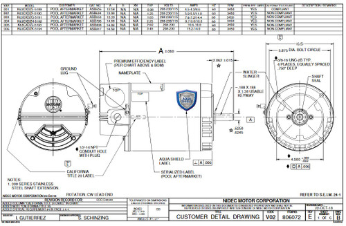 ASB634 US Motors 3/4 hp 3450 RPM 56C 115/208-230V (ODP) High Efficiency Switchless Pool Pump Motor