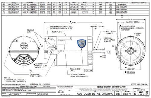 ASB808 US Motors 2.6 THP 3450 RPM 56C 208-230V (ODP) High Efficiency Switchless Pool Pump Motor