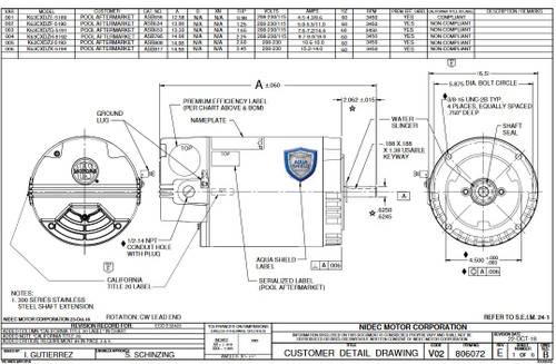 ASB817 US Motors 3 hp 3450 RPM 56C 208-230V (ODP) High Efficiency Switchless Pool Pump Motor