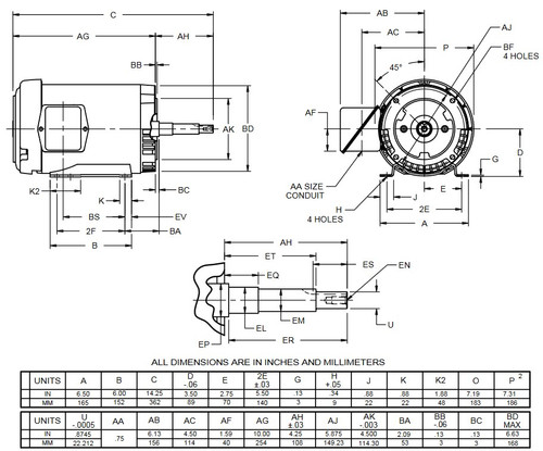 UJ32P1BM US Motors 1 1/2 hp 3600 RPM  3-phase 143JM Frame 230/460V Close-Coupled Pump Motor