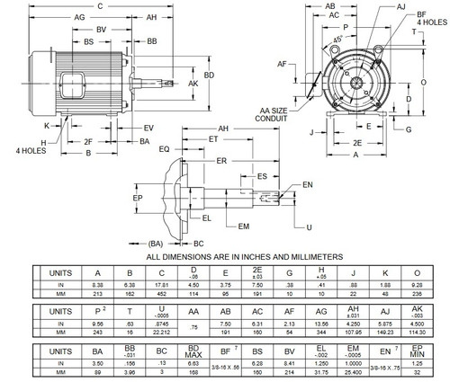 UJ3P2GM US Motors 3 hp 1800 RPM  3-phase 182JM Frame 575V Close-Coupled Pump Motor