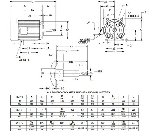 UJ5P2DM US Motors 5 hp 1800 RPM  3-phase 182JM Frame 208-230/460V Close-Coupled Pump Motor