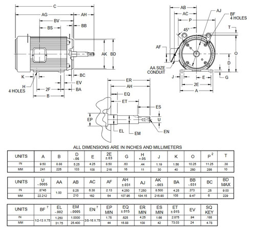 UJ7P2DM US Motors 7 1/2 hp 1800 RPM  3-phase 213JM Frame 208-230/460V Close-Coupled Pump Motor