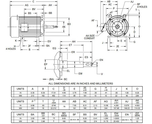 UJ7P1DFM US Motors 7 1/2 hp 3600 RPM  3-phase 184JM Frame 208-230/460V Close-Coupled Pump Motor