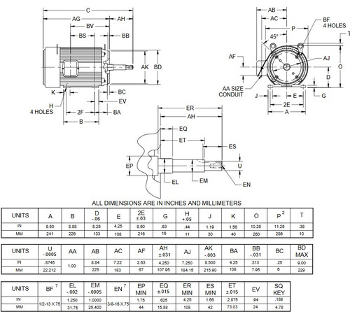 UJ10P1DM US Motors 10 hp 3600 RPM  3-phase 215JM Frame 208-230/460V Close-Coupled Pump Motor