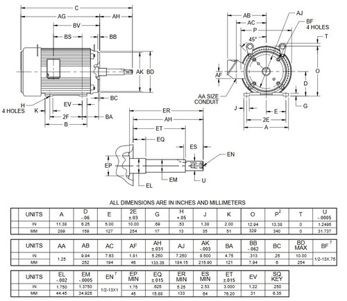 UJ15P1DM US Motors 15 hp 3600 RPM  3-phase 254JM Frame 208-230/460V Close-Coupled Pump Motor