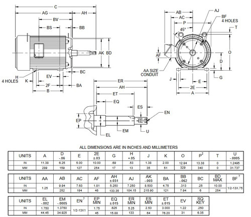 UJ15P2DM US Motors 15 hp 1800 RPM  3-phase 254JM Frame 208-230/460V Close-Coupled Pump Motor