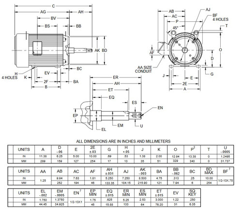 UJ15P2GM US Motors 15 hp 1800 RPM  3-phase 254JM Frame 575V Close-Coupled Pump Motor