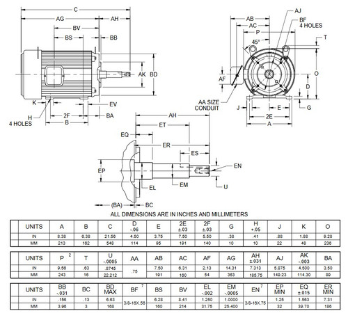 UJ5P2DP US Motors 5 hp 1800 RPM  3-phase 184JP Frame 208-230/460V Close-Coupled Pump Motor