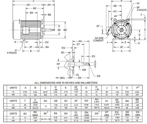 UJ7P1DFP US Motors 7 1/2 hp 3600 RPM  3-phase 184JP Frame 208-230/460V Close-Coupled Pump Motor