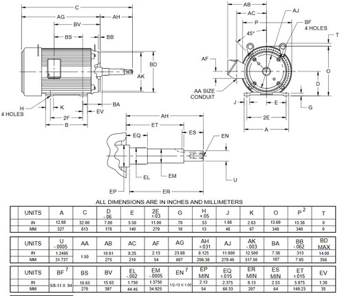 UJ25P1DP US Motors 25 hp 3600 RPM  3-phase 284JP Frame 208-230/460V Close-Coupled Pump Motor