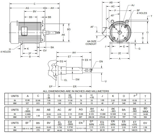 UJ25P2DP US Motors 25 hp 1800 RPM  3-phase 284JP Frame 208-230/460V Close-Coupled Pump Motor
