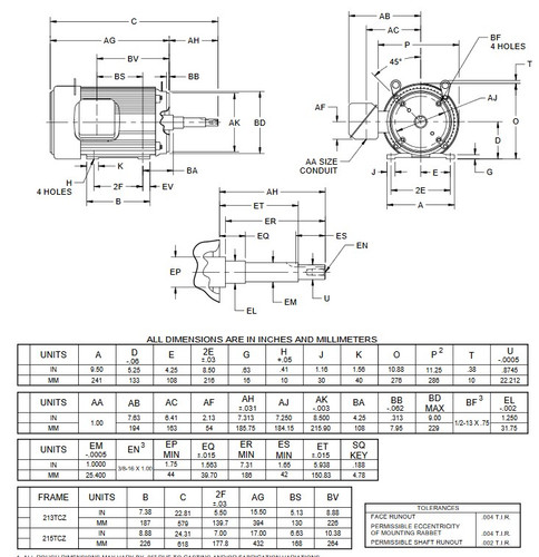 DJ5P2DM US Motors 5 hp 1800 RPM  3-phase 184JM Frame 208-230/460V (ODP) Close-Coupled Pump Motor