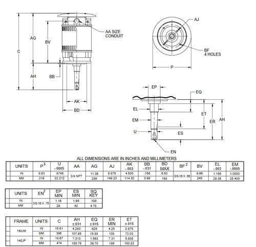 DJ1P2DU US Motors 1 hp 1800 RPM  3-phase 143JM Footless 208-230/460V (ODP) Close-Coupled Pump Motor