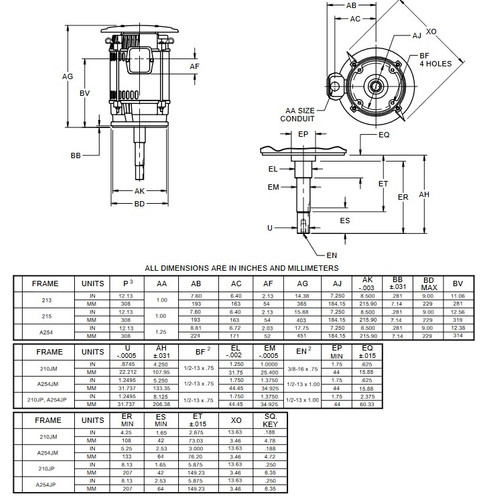 DJ15P1DU US Motors 15 hp 3600 RPM  3-phase 215JM Footless 208-230/460V (ODP) Close-Coupled Pump Motor