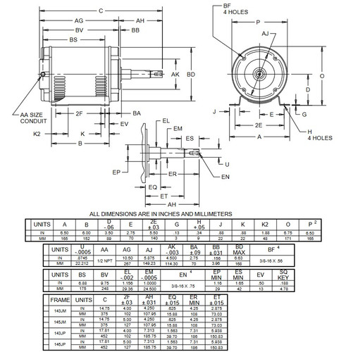 DJ32P2DP US Motors 1 1/2 hp 1800 RPM  3-phase 145JP 208-230/460V (ODP) Close-Coupled Pump Motor