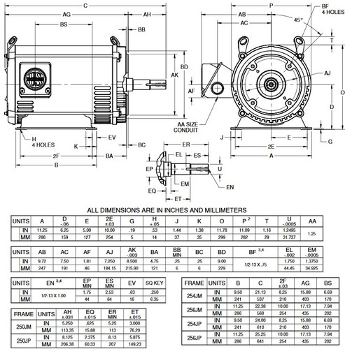 DJ20P2HP US Motors 20 hp 1800 RPM 3-phase 254JP 200V (ODP) Close-Coupled Pump Motor