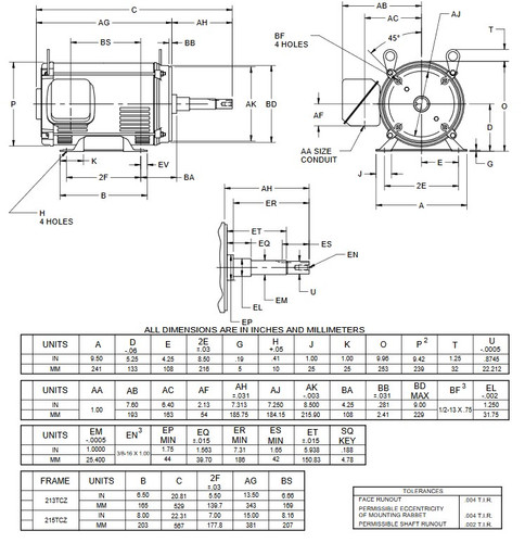 DJ10P2DJ US Motors 10 hp 1800 RPM (ODP) 3-phase 213TCZ Frame 208-230/460V Close-Coupled Pump Motor