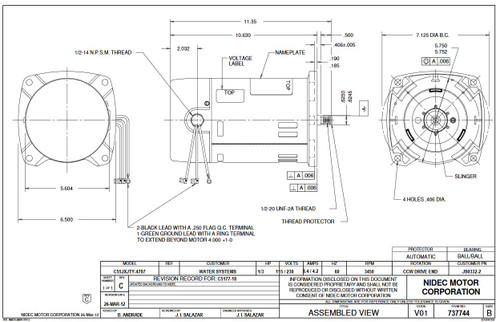JS0502-2V US Motors 1/2 hp 3450 RPM ODP 48Y 115/230V Jet (Non-Pool) Pump Motor