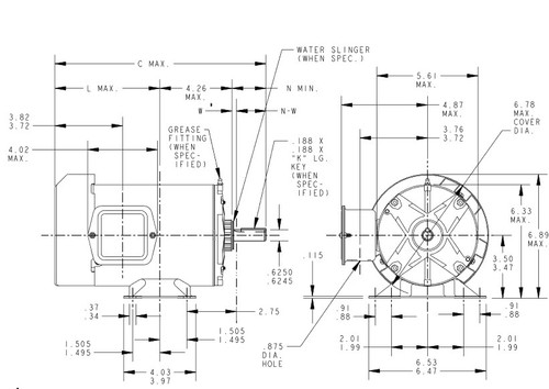 K158 Marathon 1/2 hp 208-230/460V 1800 RPM 3-Phase 56 Frame TEFC (rigid base) Motor