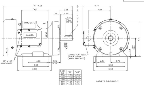 E2101 Marathon 1 hp 208-230/460V 1800 RPM 3-Phase 143T Frame TEFC (rigid base) Motor