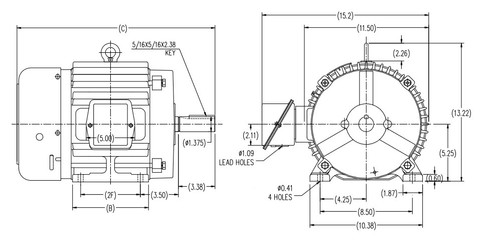 TE135 Century 7 1/2 hp 1800 RPM 200V 3-Phase 213T Frame TEFC (rigid base) Motor