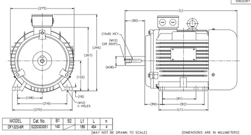 R353A Marathon 4 hp 3.0 kW 230/460V 1200 RPM 3-Phase 132S Frame TEFC (rigid base) Motor