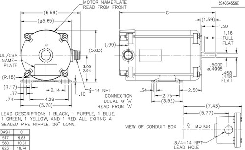 HG456 Marathon 1/6 hp 1800 RPM 115V Explosion Proof 48 Frame EPNV (rigid base) Motor