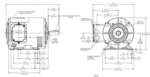 H150 Marathon 3/4 hp 1200 RPM 230/460V 3-Phase 143T Frame ODP (rigid base) Motor