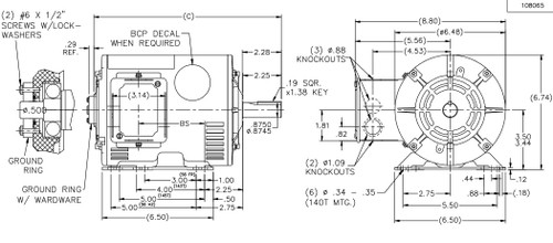 U758-P Marathon 1 hp 1800 RPM 208-230/460V 3-Phase 143T Frame ODP (rigid base) Motor