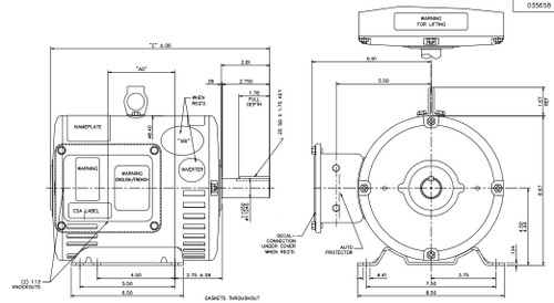 U426B Marathon 3 hp 1800 RPM 230/460V 3-Phase 182T Frame ODP (rigid base) Motor