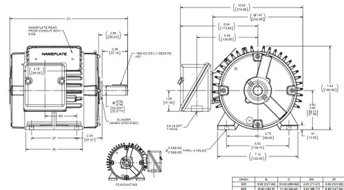 E464A Marathon Severe Duty 1 1/2 hp 1800 RPM 230/460V 3-Phase 145T Frame TENV (rigid base) Motor