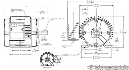 E654A Marathon Severe Duty 2 hp 1800 RPM 460V 3-Phase 145T Frame TENV (rigid base) Motor