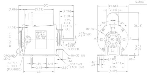 X026 Marathon 1/2 hp 1800 RPM 115/230V TEAO 48Z Frame PSC Farm Motor