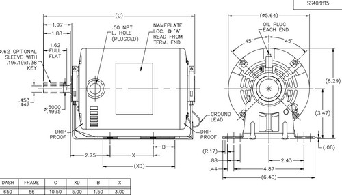B401 Marathon 1/2 hp 1-speed 115V 1800 RPM ODP 56 Frame (resilient base) Attic Fan Motor