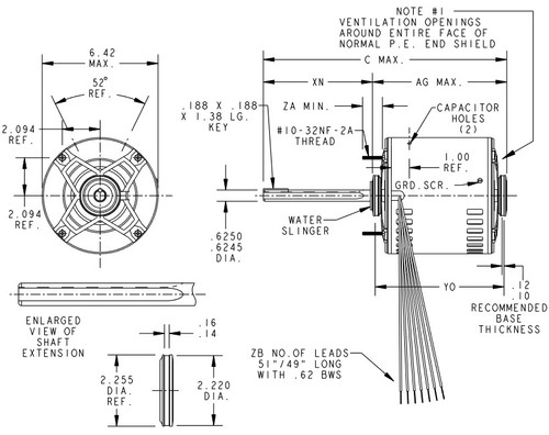 P245 Marathon 1/2 hp 115/208-230V 900 RPM ODPAO (no base) 56Z Frame Condenser Fan Motor